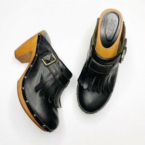 Madewell Classic Clog Leather Wood Fringe